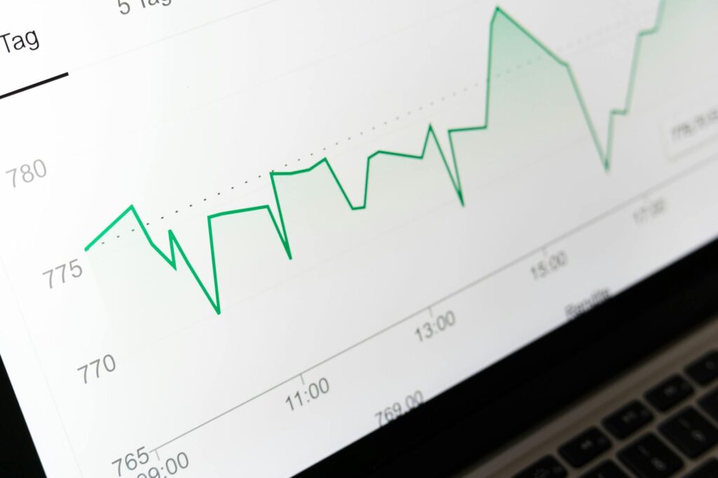 Detailed close-up of a financial graph on a computer screen showing data trends.